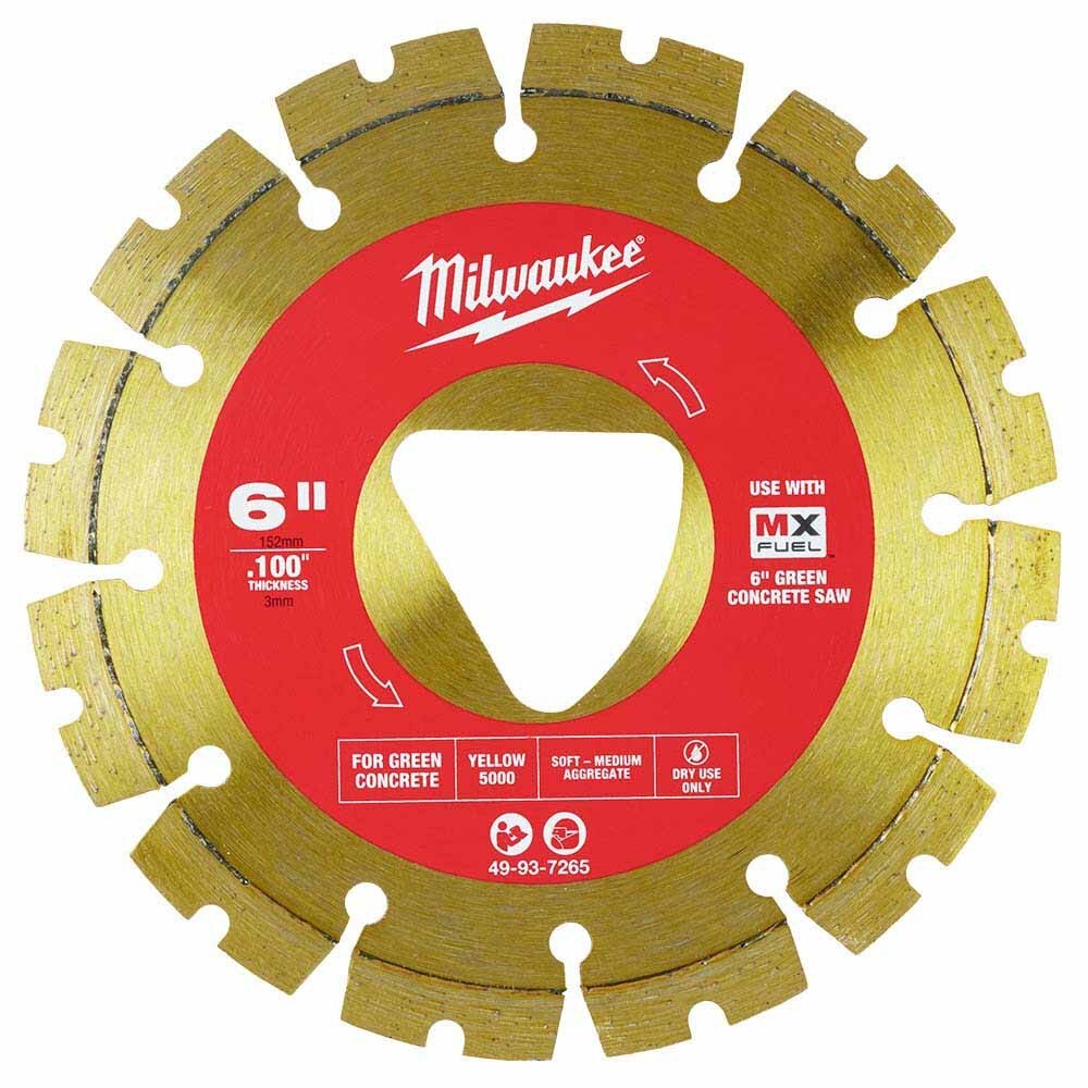 Milwaukee 49-93-7265 Yellow 6” x .100” Diamond Blade for Green Concrete - 4
