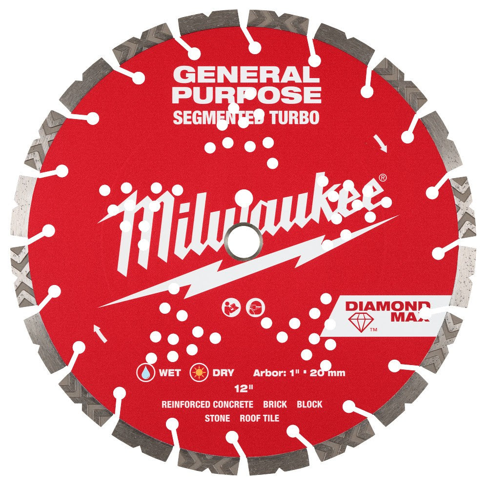 Milwaukee 49-93-9012 12" DIAMOND MAX Segmented Turbo, General Purpose Diamond Blade