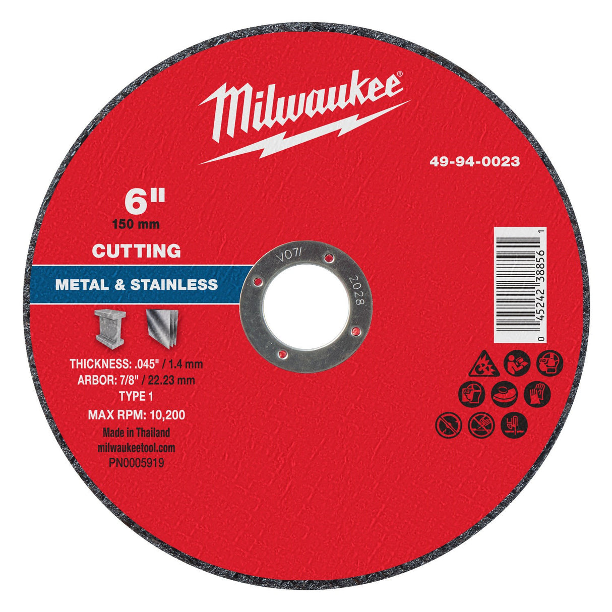 Milwaukee 49-94-0023 6 in. x 0.045 in. x 7/8 in. Metal Cut Off Wheel Type 1