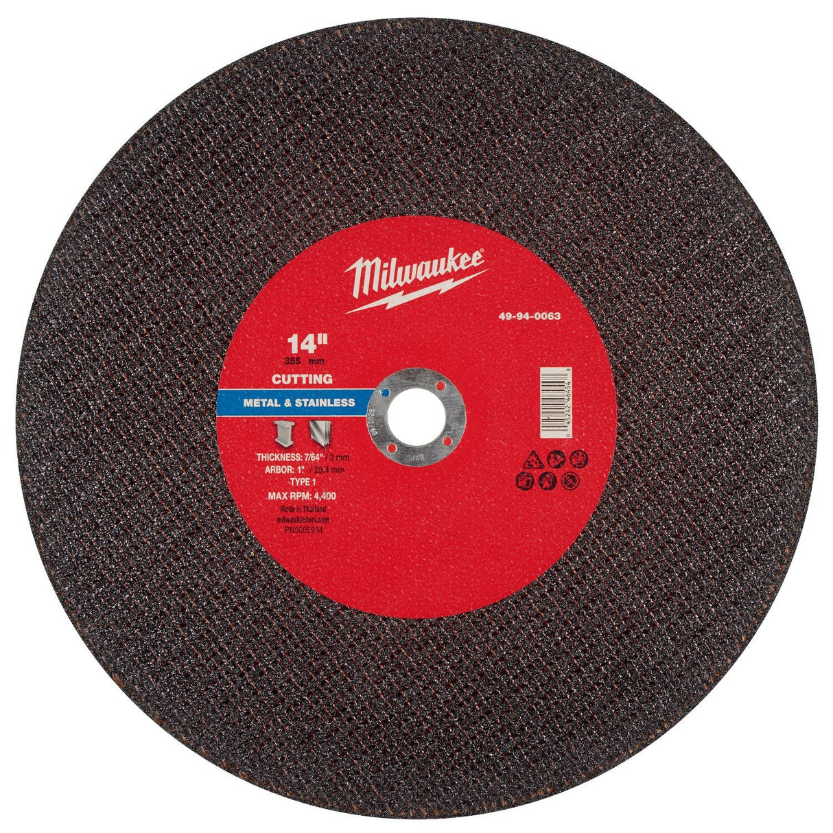 Milwaukee 49-94-0063 14 in. x 7/64 in. x 1 in. Metal Cut Off Wheel Type 1 (10 Pack)