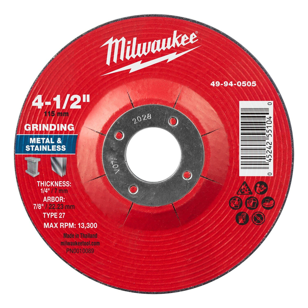 Milwaukee 49-94-0505 4-1/2 x 1/4 x 7/8 in Type 27 Metal Grinding Wheel