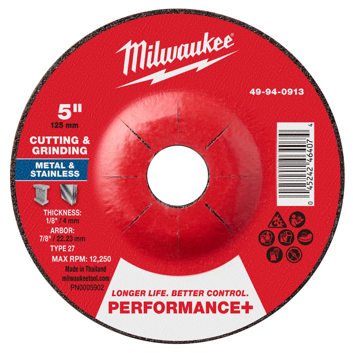 Milwaukee 49-94-0913 Performance+ Dual Metal Cut and Grind Wheel Type 27 5x1/8x7/8 in (1 Pack)