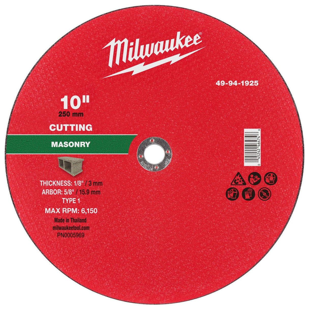 Milwaukee 49-94-1925 10 in x 1/8 in x 5/8 in Type 1 Masonry Cut Off Wheel