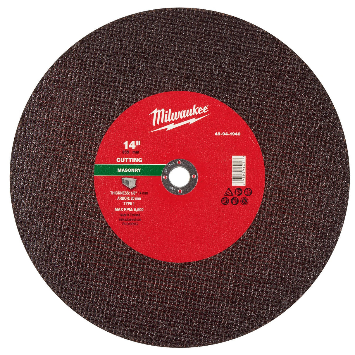 Milwaukee 49-94-1940 14 in. x 1/8 in. x 1 in. Type 1 Masonry Cut Off Wheel