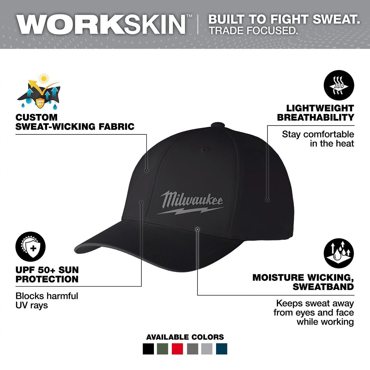 Milwaukee 507B-SM WORKSKIN Performance Fitted Hat Black Small (1 Each) - 2
