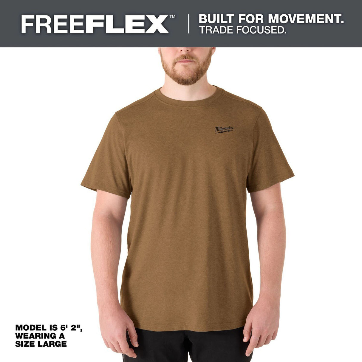Milwaukee 603N-S FREEFLEX Hybrid Work Tee Short Sleeve Moisture Wicking UPF 50 Brown Size Small - 2