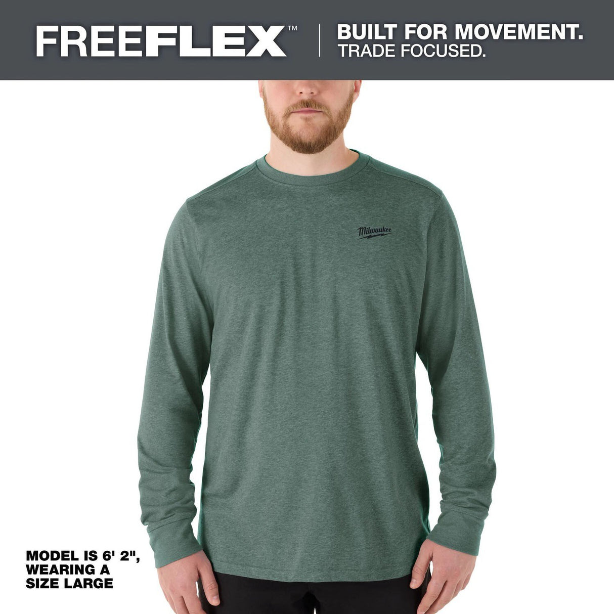 Milwaukee 604E-2X FREEFLEX Hybrid Work Tee Long Sleeve Moisture Wicking UPF 50 13 in x 10 in x 1 in Dark Green 2XL - 2