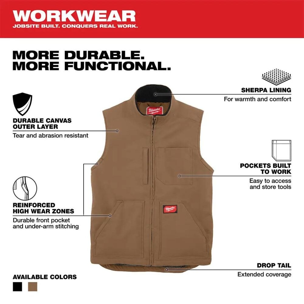 Milwaukee 801BR-3X Heavy Duty Sherpa-Lined Vest - Brown 3X - 4