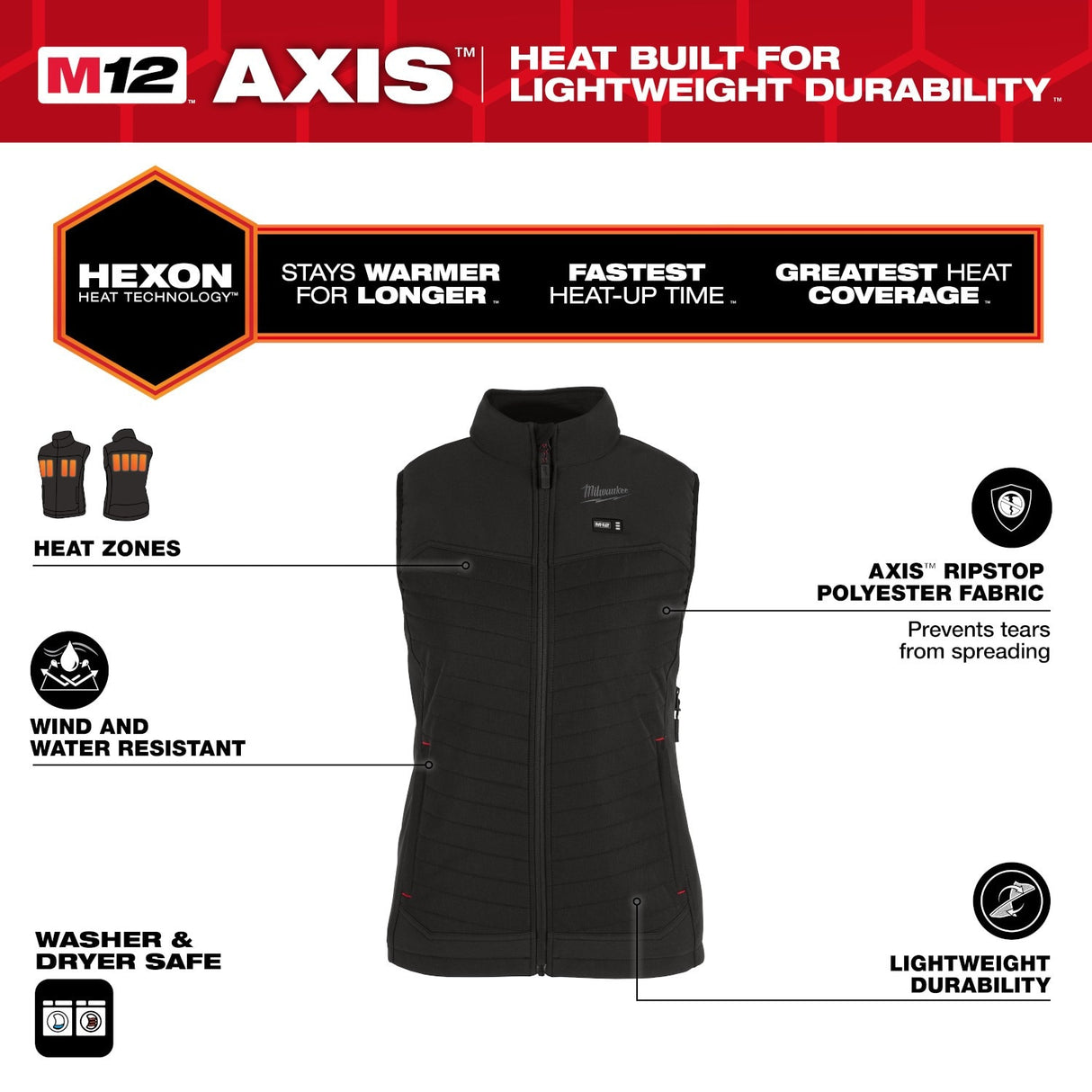 Milwaukee F300B-20 M12 Women's Black Axis Vest Only - 2