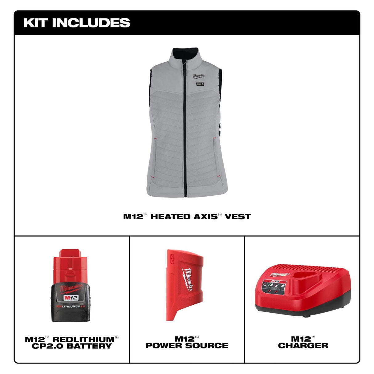 Milwaukee F300G-21 M12 Women's Gray Axis Vest with (1) 2.0 Ah Battery and Charger - 5