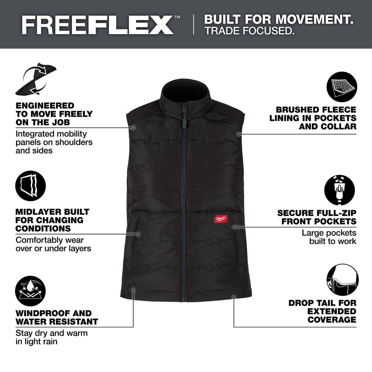 Milwaukee F350B-S Women's FREEFLEX Lightweight Insulated Vest Black S - 2