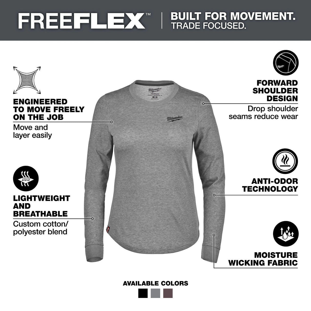 Milwaukee F552G-2X Women's FREEFLEX Hybrid Tee - Long Sleeve Gray 2X - 2