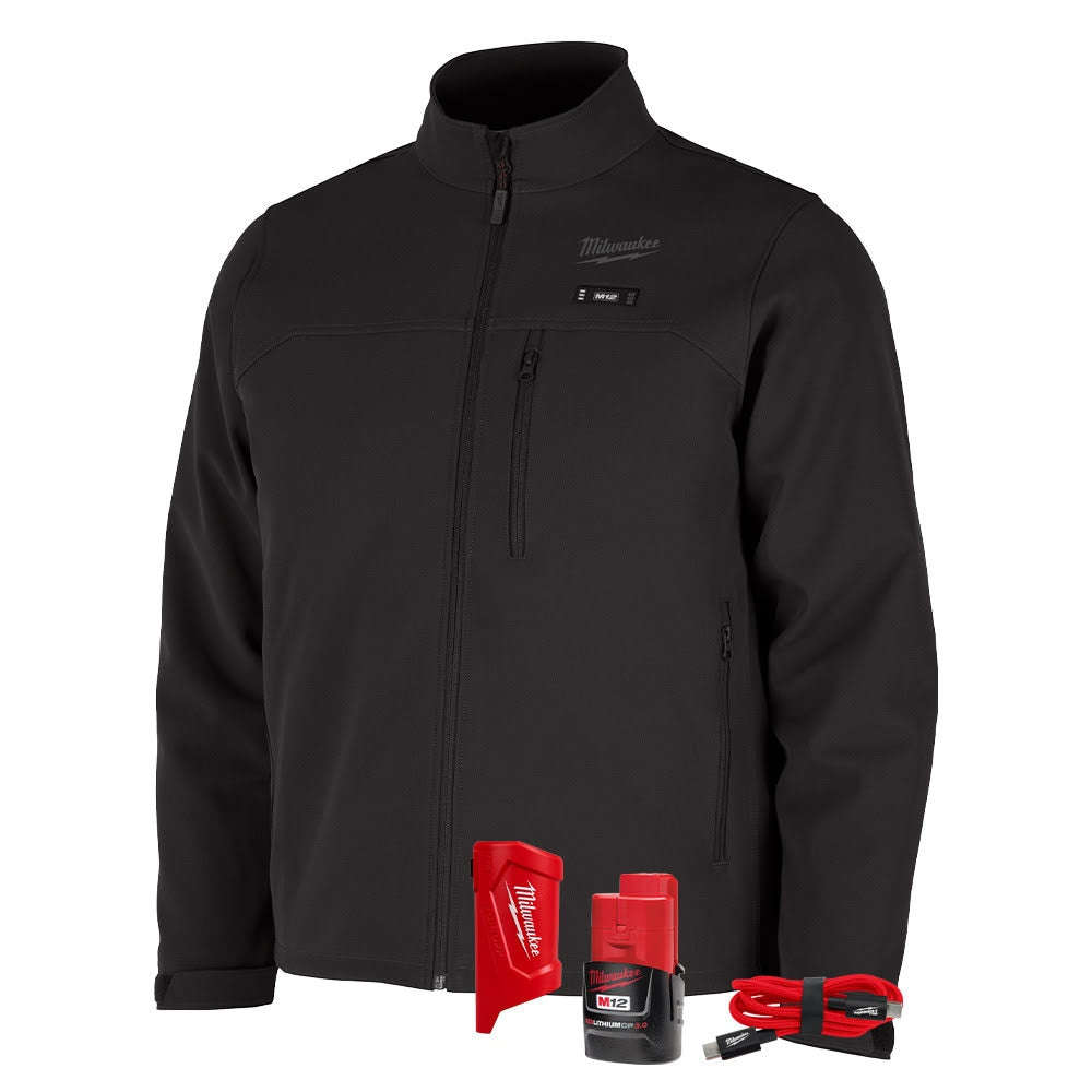Milwaukee M100B-21 M12 Heated Black Toughshell Jacket with (1) 3.0 Ah Battery and Charger