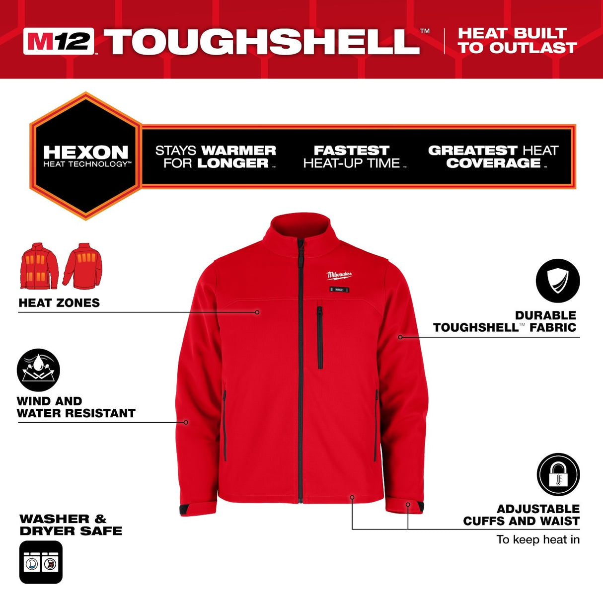 Milwaukee M100R-21 M12 Heated Red Toughshell Jacket with (1) 3.0 Ah Battery and Charger - 2