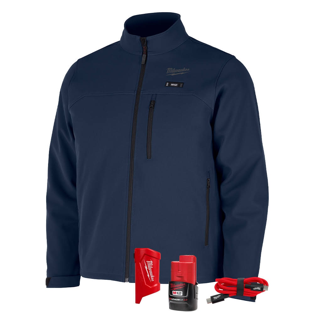 Milwaukee M100U-21 M12 Heated Blue Toughshell Jacket with (1) 3.0 Ah Battery and Charger