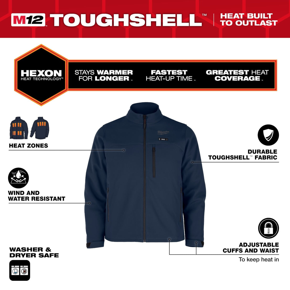 Milwaukee M100U-21 M12 Heated Blue Toughshell Jacket with (1) 3.0 Ah Battery and Charger - 2