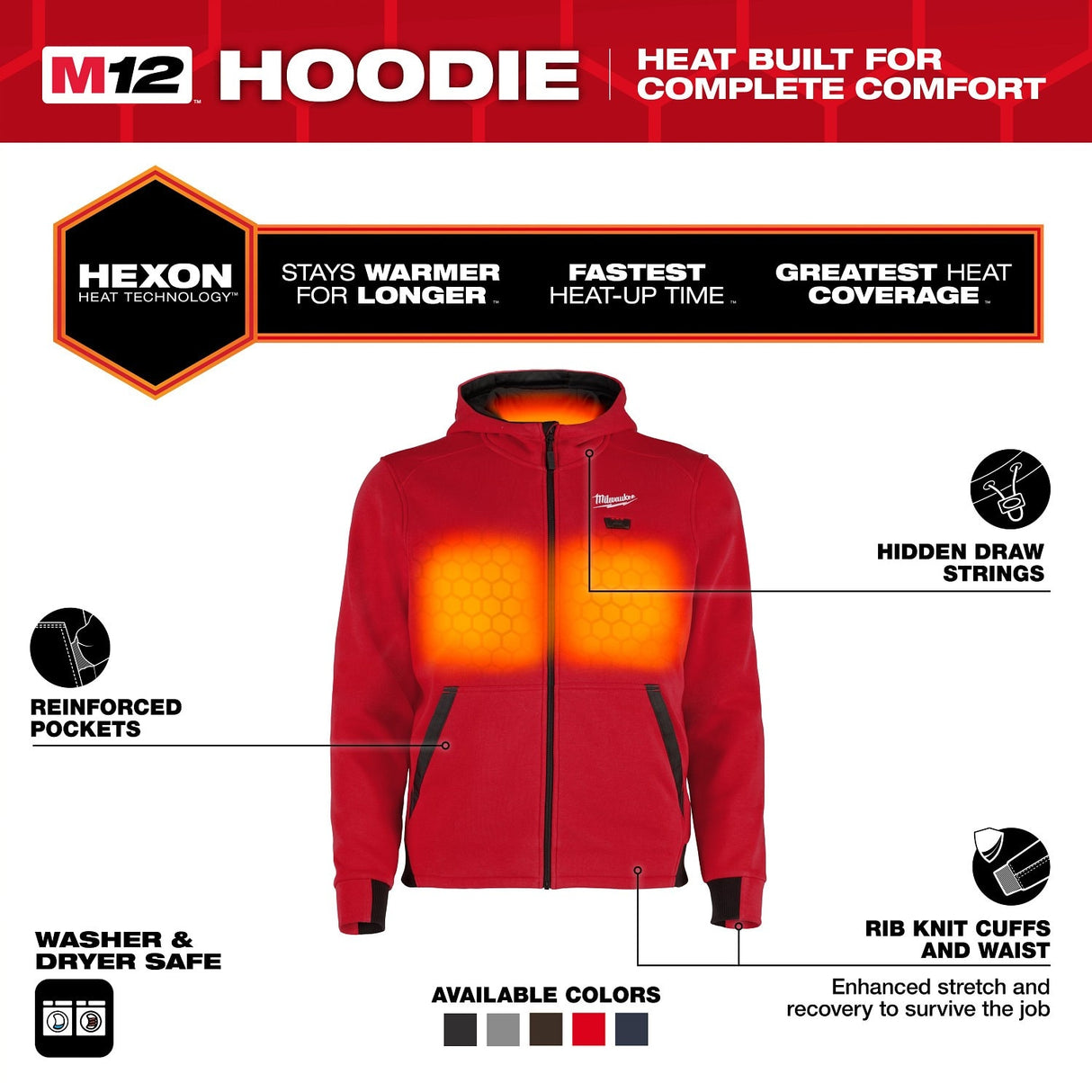 Milwaukee M200R-20 M12 Heated Hoodie Only - Red - 2