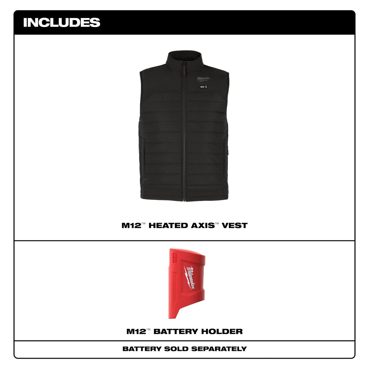 Milwaukee M300B-20 M12 Heated Black Axis Vest Only - 5