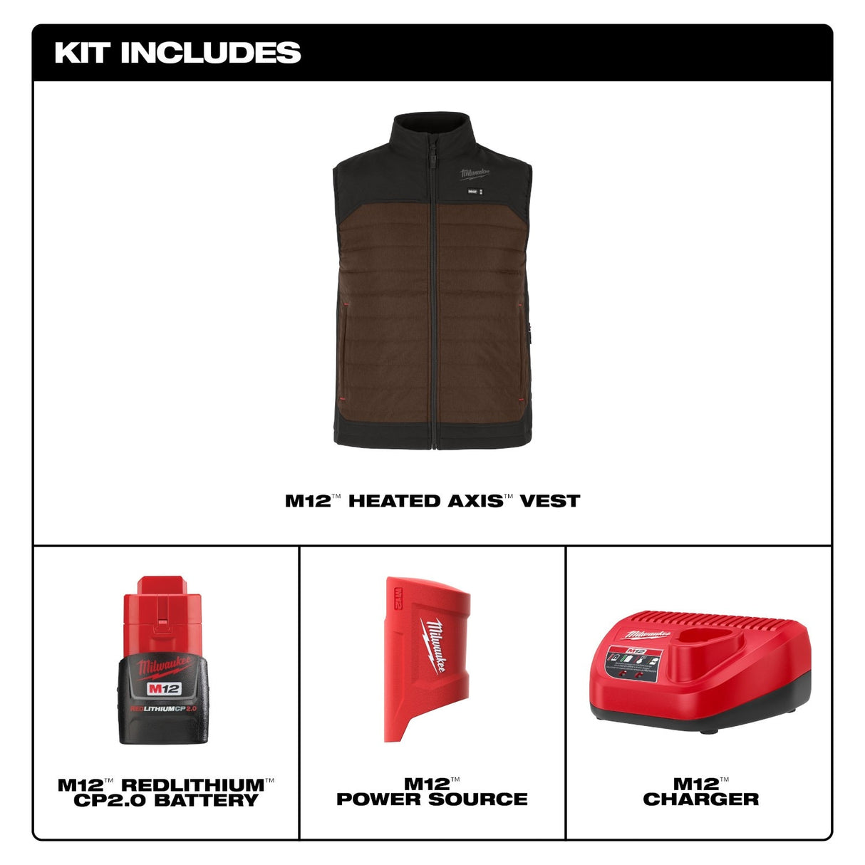 Milwaukee M300N-21 M12 Heated Brown Axis Vest Kit - 5