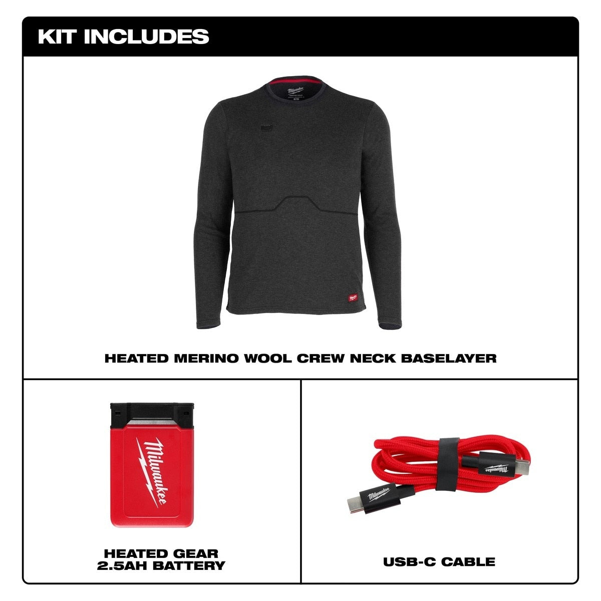 Milwaukee M500B-21 Heated Merino Wool Crew Neck Baselayer with HEXON Heat Technology and 2 Heat Zones - 4