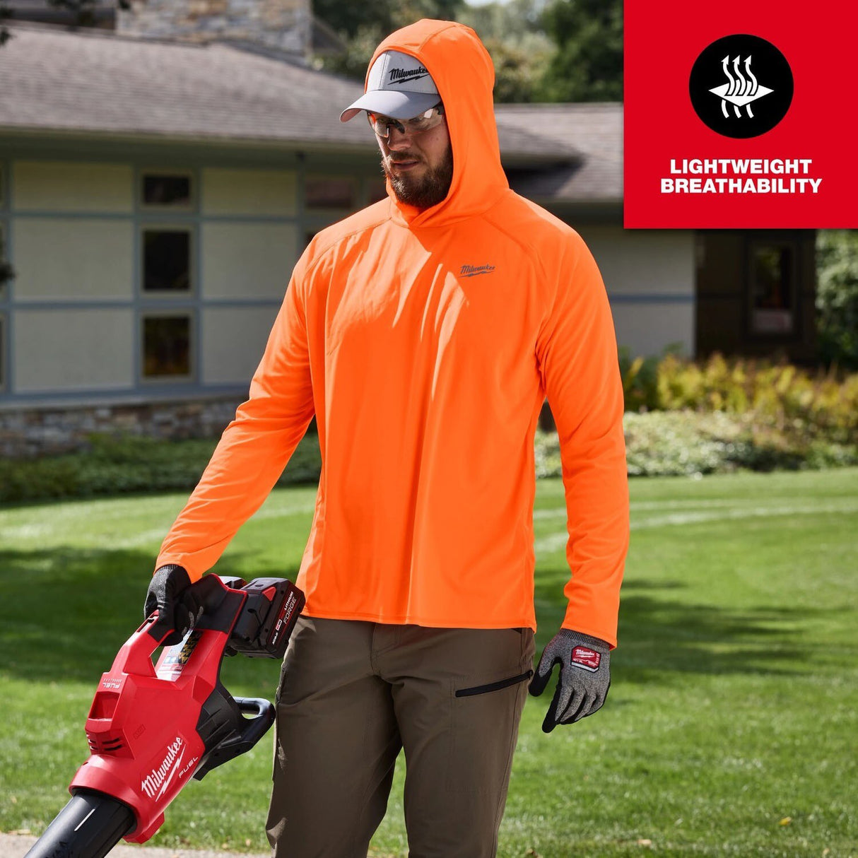 Milwaukee M550A-M WORKSKIN Hooded Sun Shirt with UPF 50 Plus Sweat Wicking Fabric Orange Medium - 3