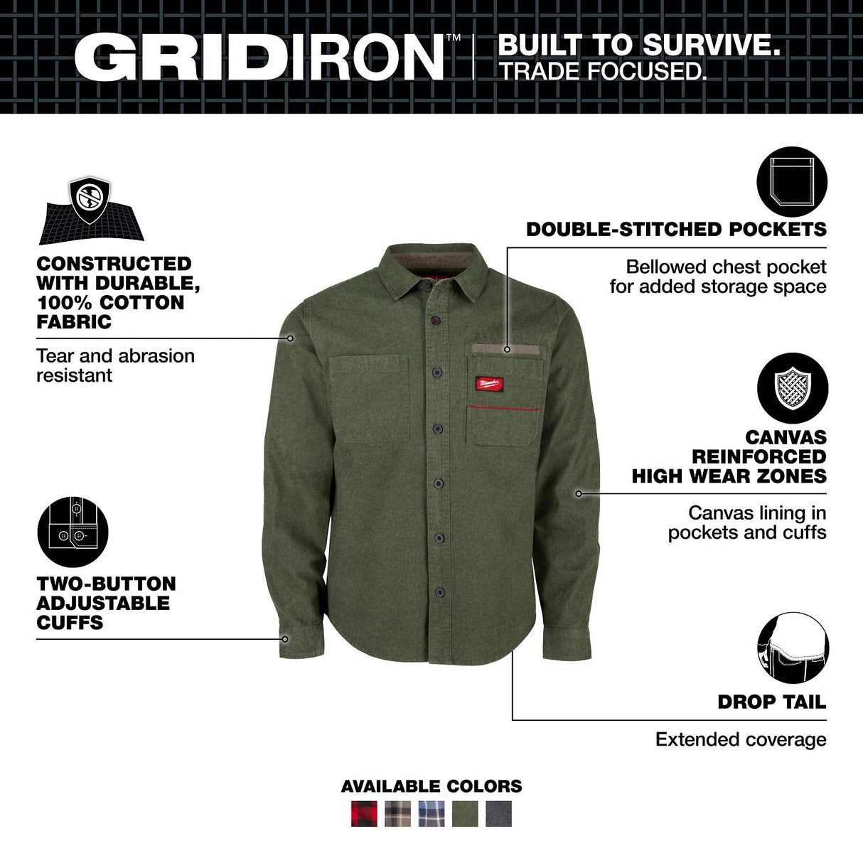 Milwaukee M552E-2X Gridiron Wind Resistant Heavyweight Flannel Shirt - 2