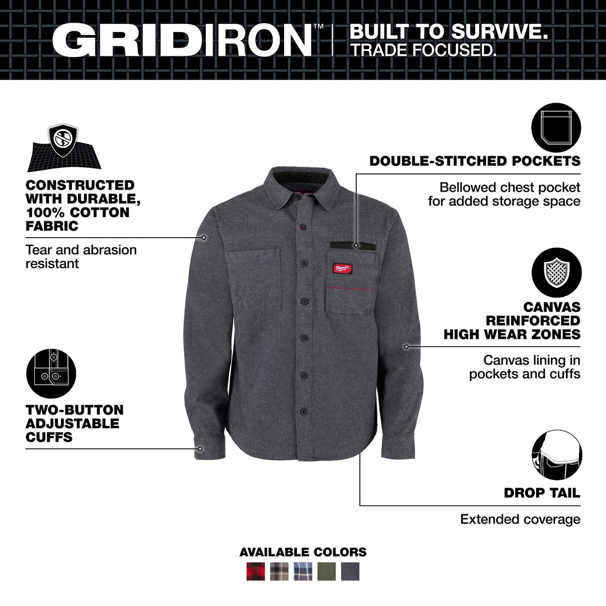 Milwaukee M552G-L GRIDIRON Flannel Shirt Heavyweight Wind Resistant Workwear - 2