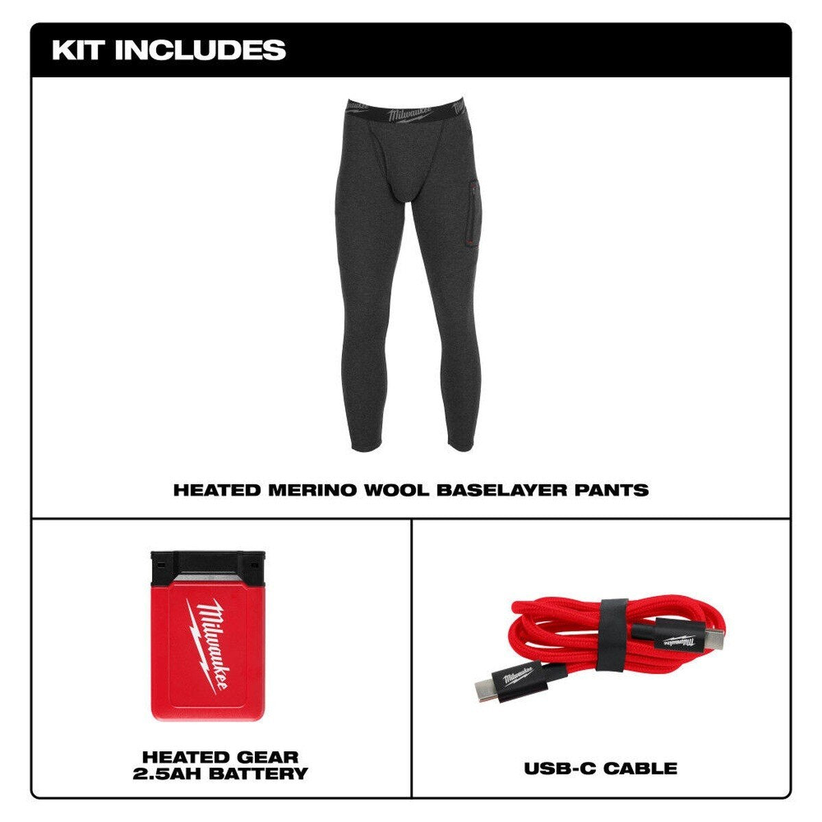 Milwaukee M600B-21 Heated Merino Wool Baselayer Pants Kit with 2.5Ah Battery App Control - 3