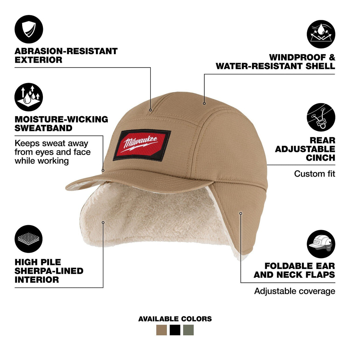 Milwaukee M754K-SM Sherpa-Lined Hat Khaki Small Medium Windproof Water-Resistant - 2