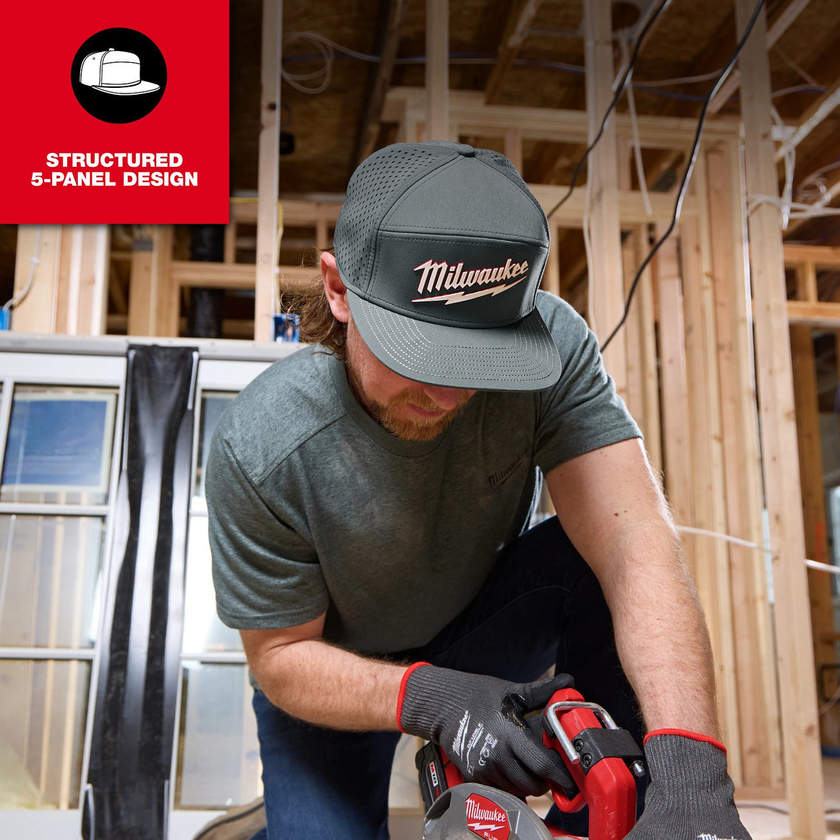 Milwaukee M771U Flat Brim Snapback Hat with Moisture Wicking Sweatband Blue - 3