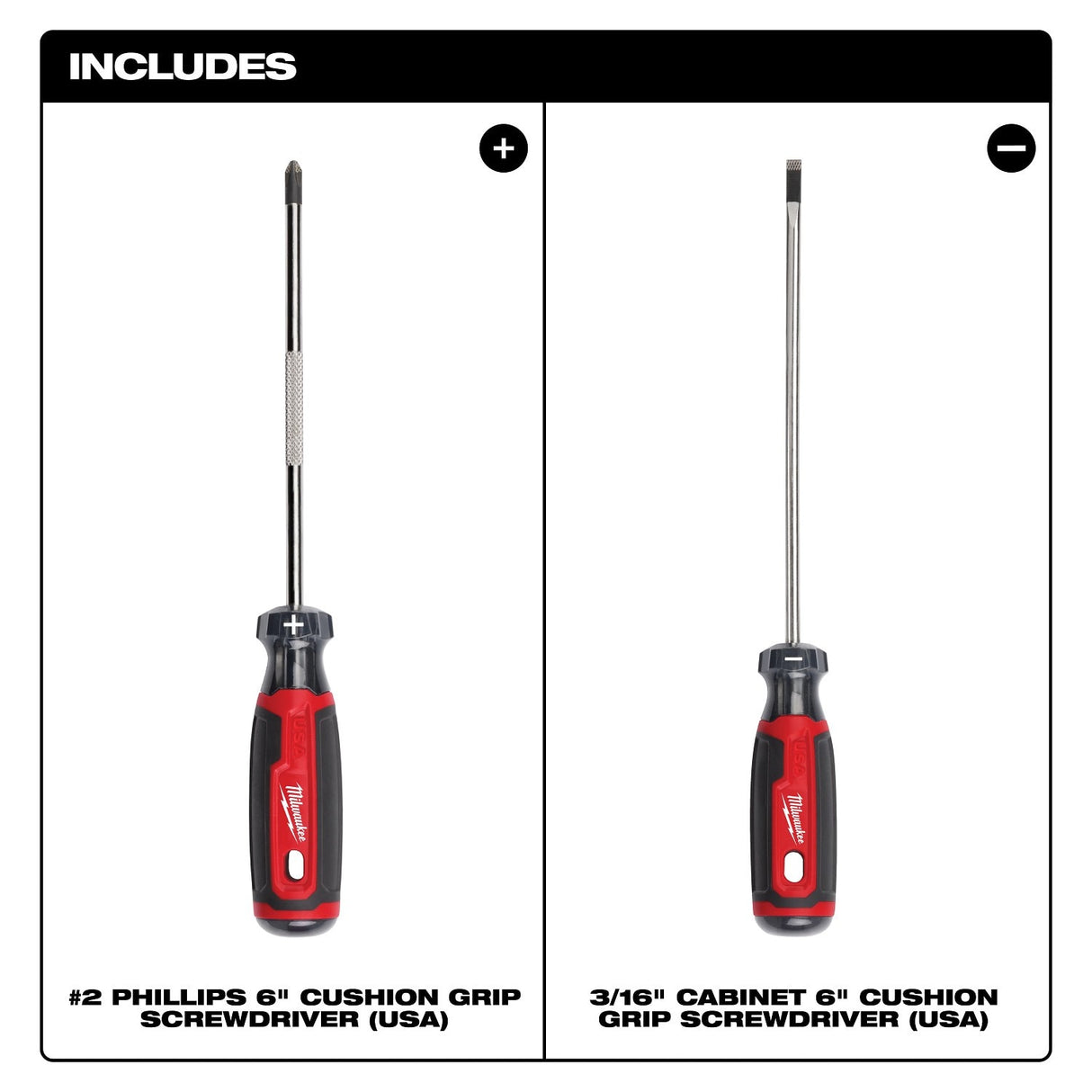 Milwaukee MT200-2M Cushion Grip Screwdriver Set Made in USA with Laser Etched Tips (2 Piece) - 2