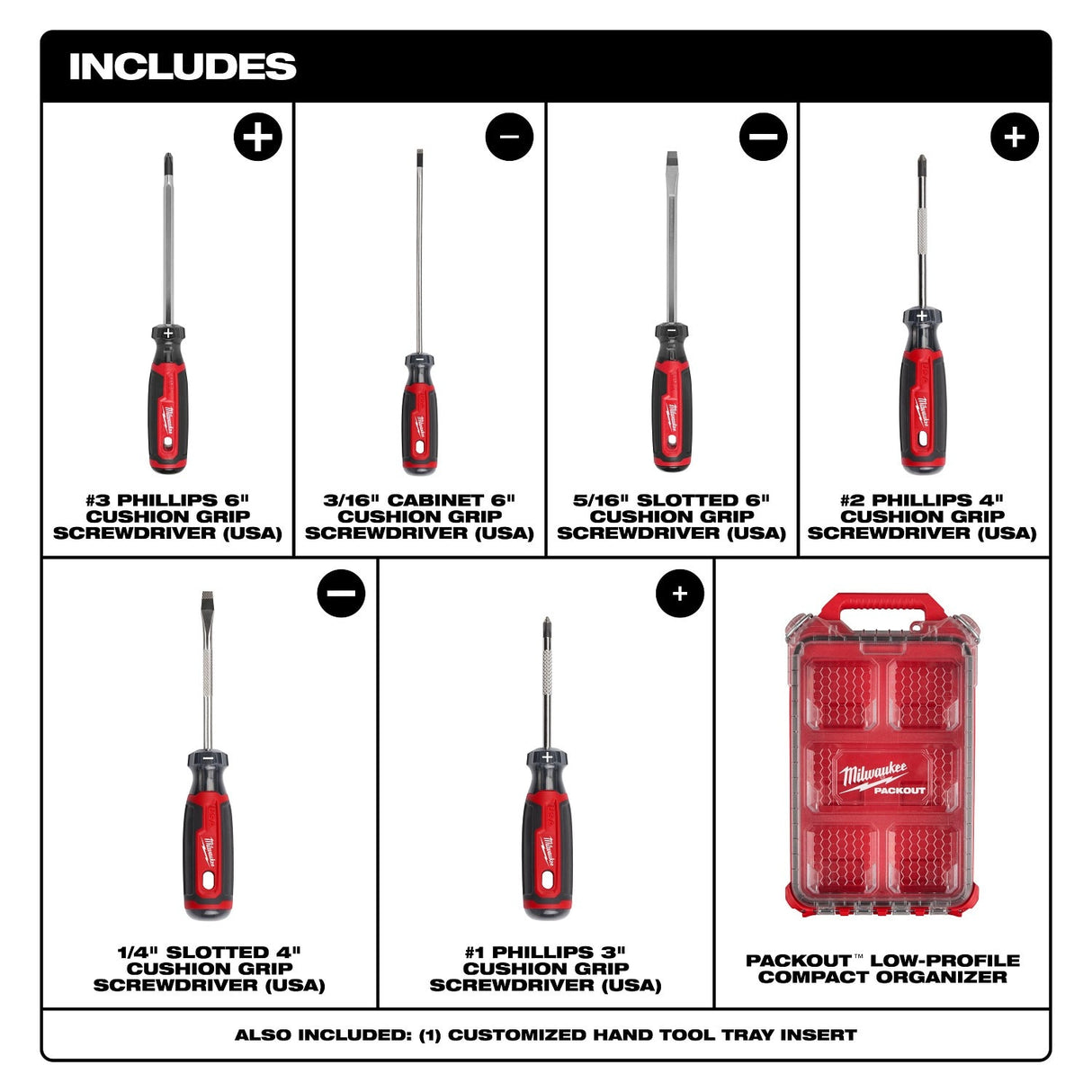 Milwaukee MT200-6P Cushion Grip Screwdriver Set with PACKOUT Low-Profile Compact Organizer (6 Piece) - 2