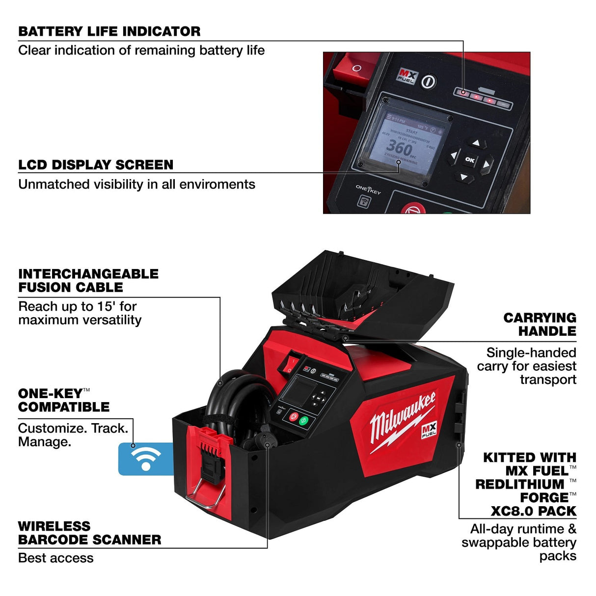 Milwaukee MXF545-XC MX FUEL Electrofusion Processor with 8.0Ah Battery Pack and Accessories - 7
