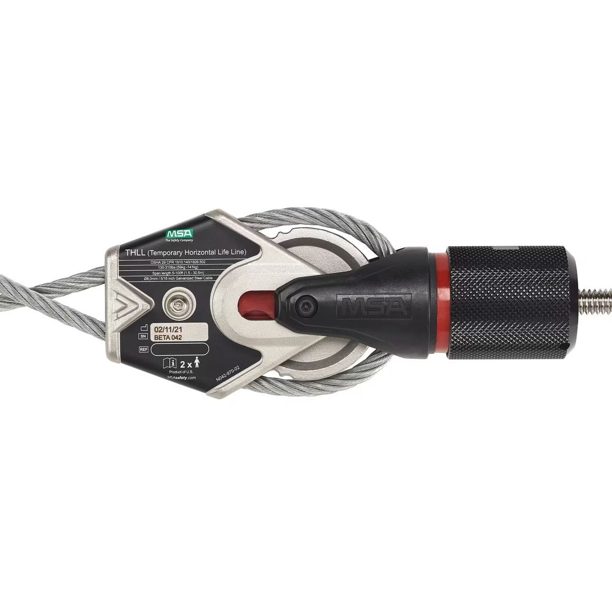 MSA 10219289 MSA Temporary Cable Horizontal Lifeline for 2 Workers, 60' with bypass shuttles - 2