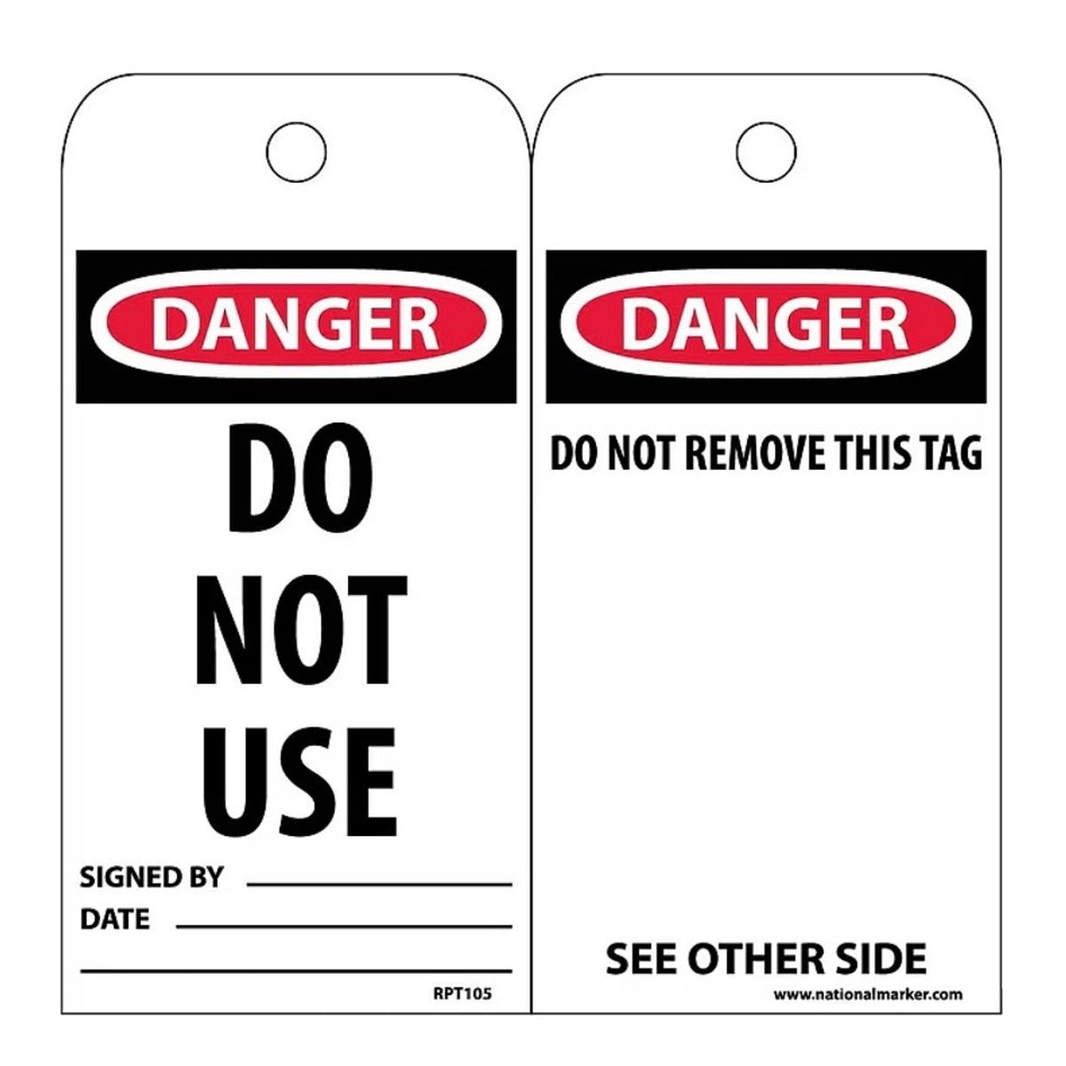 National Marker Company RPT1AG 6 in x 3 in Danger Do Not Operate Unrippable Vinyl Tag (25 Pack)
