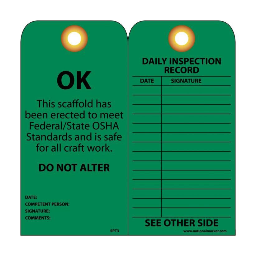 National Marker SPT3 Accident Prevention Tag, 6" H x 3" W, Cardstock, Green