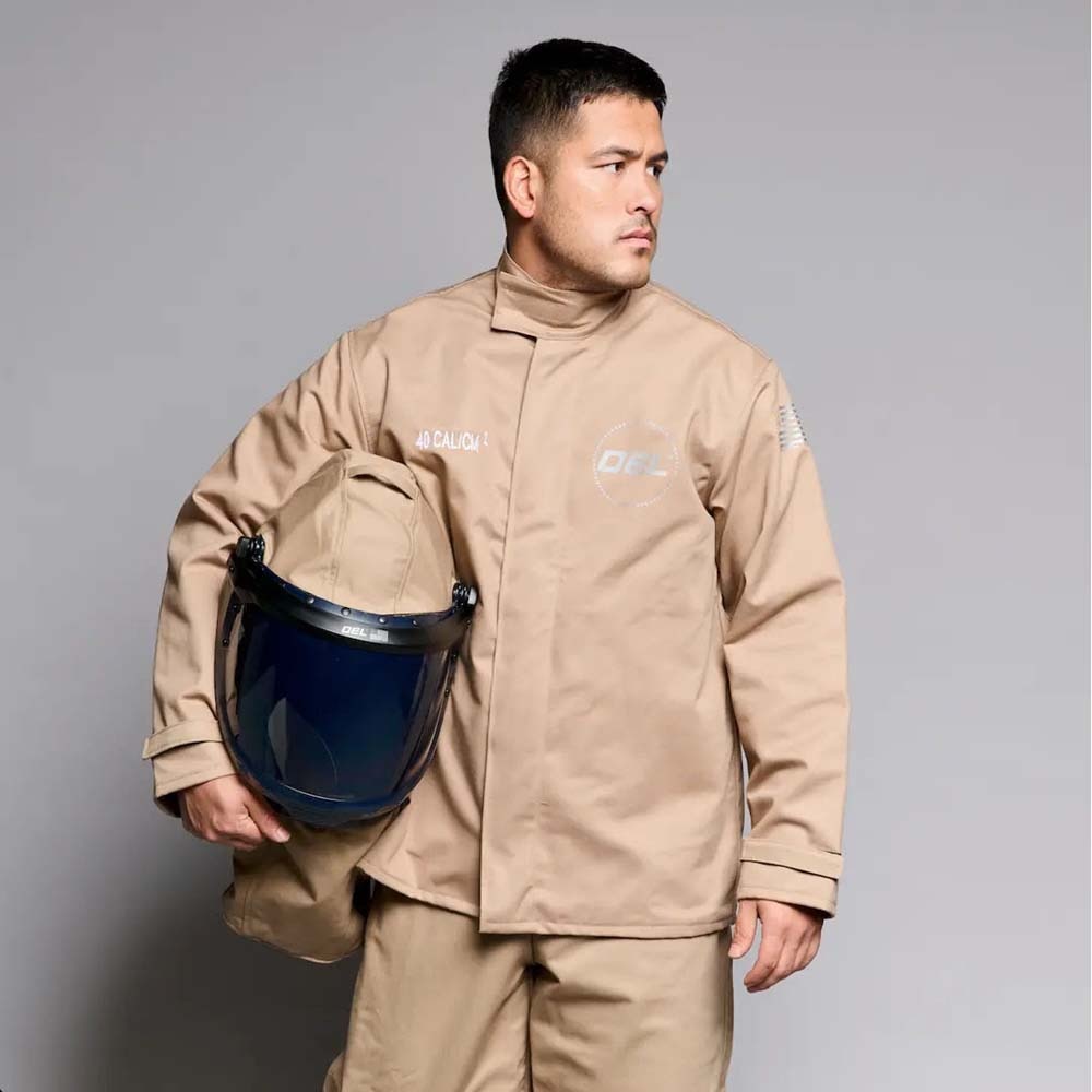 OEL AFW40LF-F-KJB-L 40 Cal Arc Flash Jacket and Bib Overall Kit with Lift Front Hood and Fan Khaki Large (Kit)