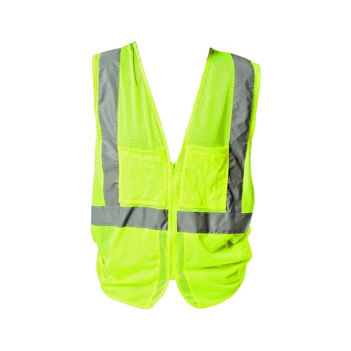 PIP 302-MVGZ4PLY-S ANSI Class 2 Mesh Hi Vis Vest Zipper 4 Pockets 2" Tape Lime Yellow Small