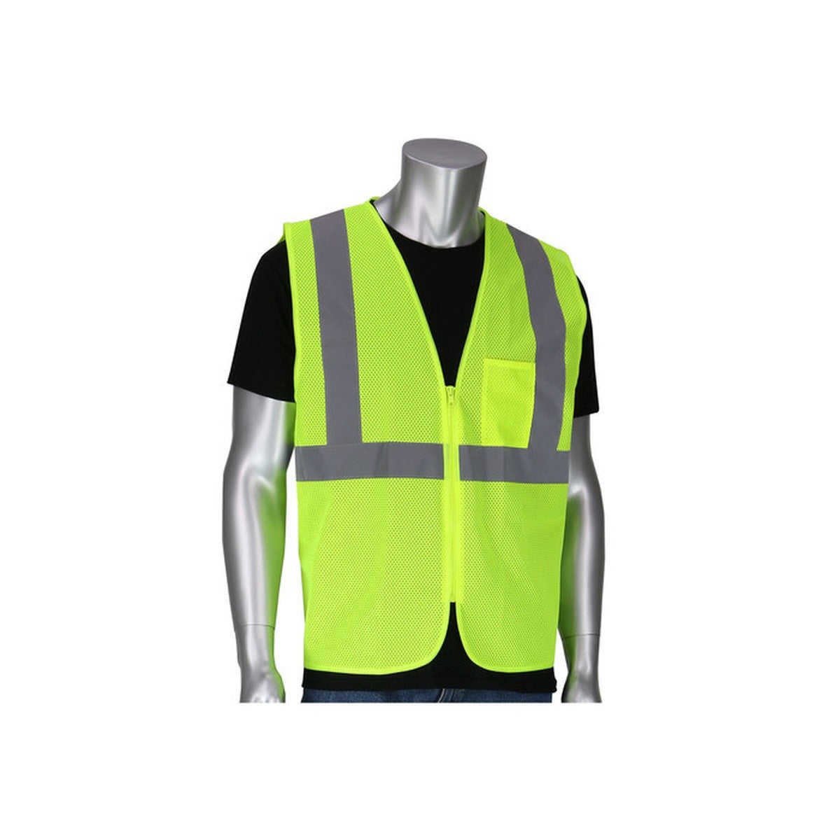 PIP 302-V100LY-6X/7X ANSI Class 2 Mesh Surveyor Vest 30.7" Length Lime Yellow Zipper Closure