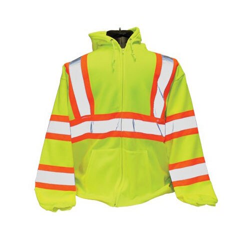 PIP 323-HSSPLY-2X Class 3 Fleece Two-Tone Zip Front Hooded Sweatshirt, 8oz XXL