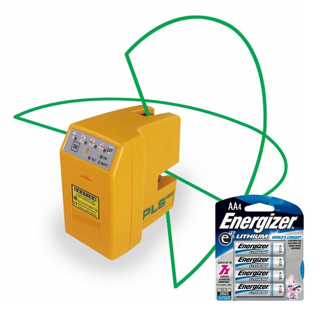 Pacific laser Systems PLS180-GB Green Beam Plumb and Level Laser Bundle with Extra Lithium AA Batteries