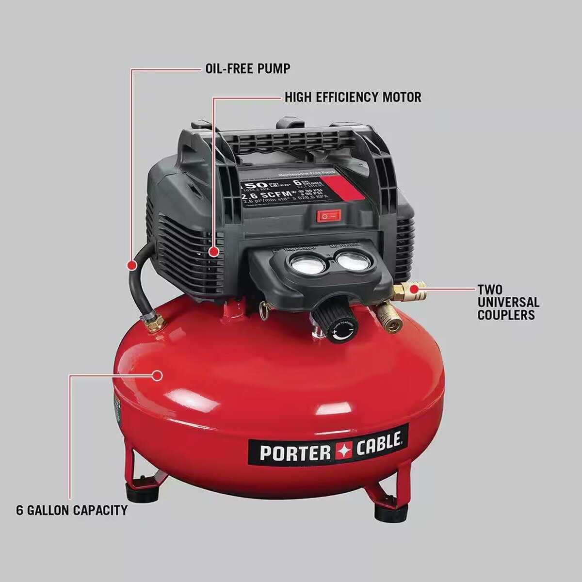 Porter Cable PXCM2002 6 Gal 150 PSI Portable Electric Pancake Air Compressor - 2