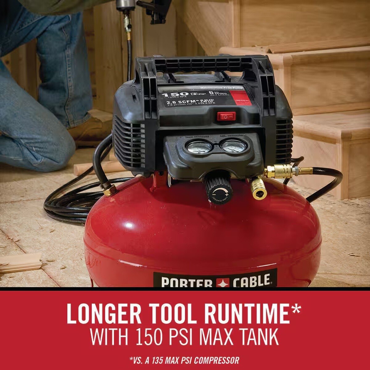 Porter Cable PXCM2002 6 Gal 150 PSI Portable Electric Pancake Air Compressor - 8