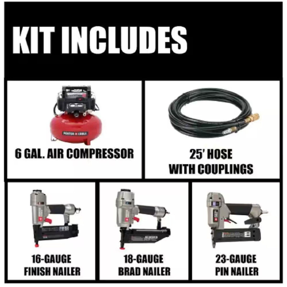 Porter Cable PXCM3KIT 6 Gal 150 PSI Pancake Air Compressor and 3 Nailer Combo Kit - 3