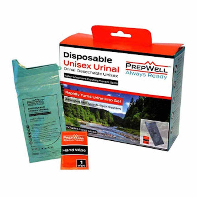 PrepWell 4110824 Individually Wrapped Uni-Sex Urinal Bag 100% Recycled w/ Super Absorbent Pouch & Hand Wipes