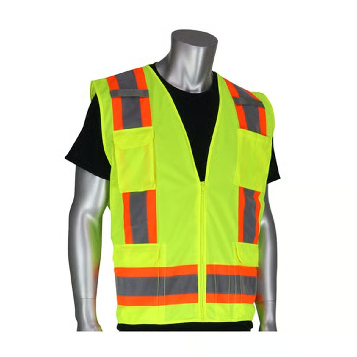 Protective Industrial Products 302-0500-YEL-3X Class 2 Solid Mesh Two-Tone Safety Vest Zipper with Mic Tab 56.5" Chest 29" Length