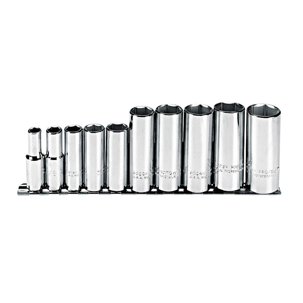Proto J52111 10-Pieces 3/8" Drive SAE Chrome Socket Set, 6 Point