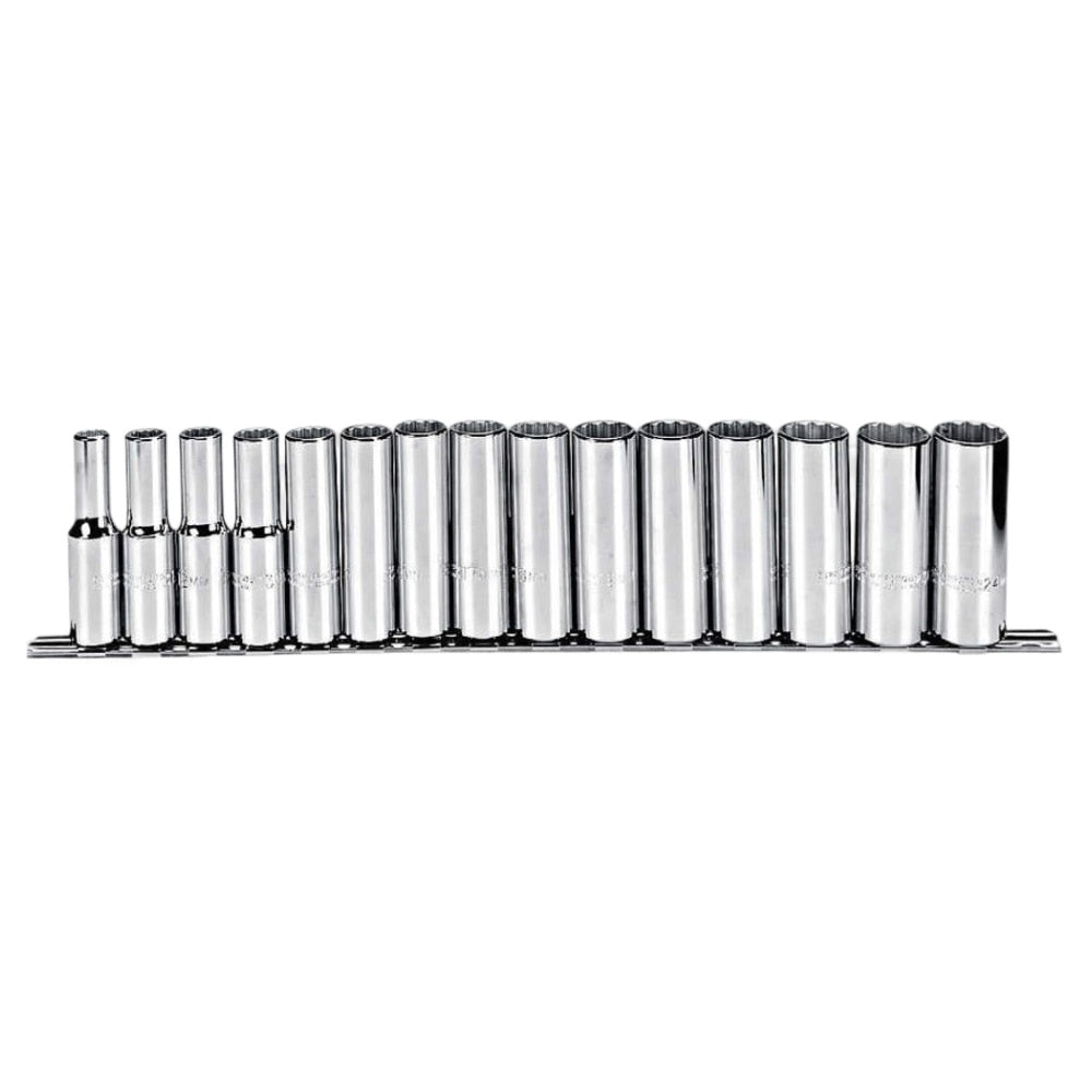 Proto J54207 15-Pieces 1/2" Drive Metric Chrome Socket Set, 12 Point
