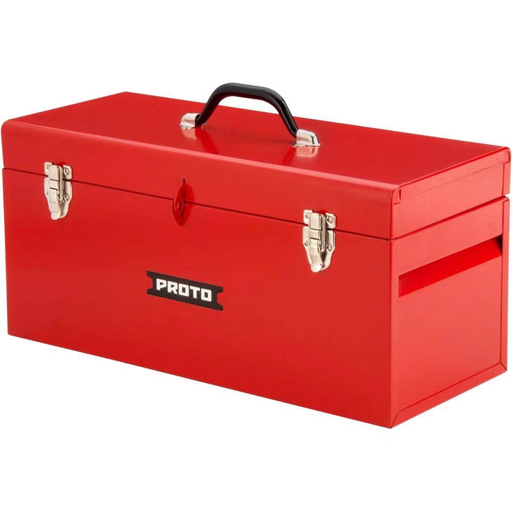 Proto J9975R General Purpose Double Latch Tool Box with Tray, Steel, Red, 20" W x 8.5" D x 9.5" H