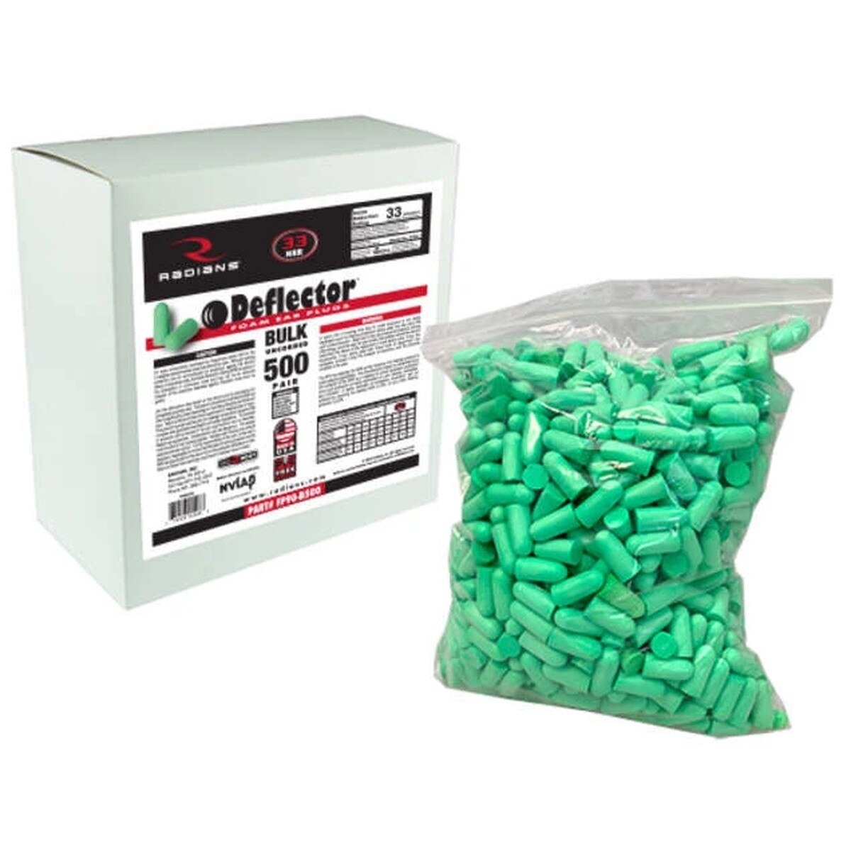 Radians FP90-B500 Deflector UF Foam Ear Plugs NRR 33 Dispenser Refill Pack 8" x 8" x 4" (500 Pair) - 2